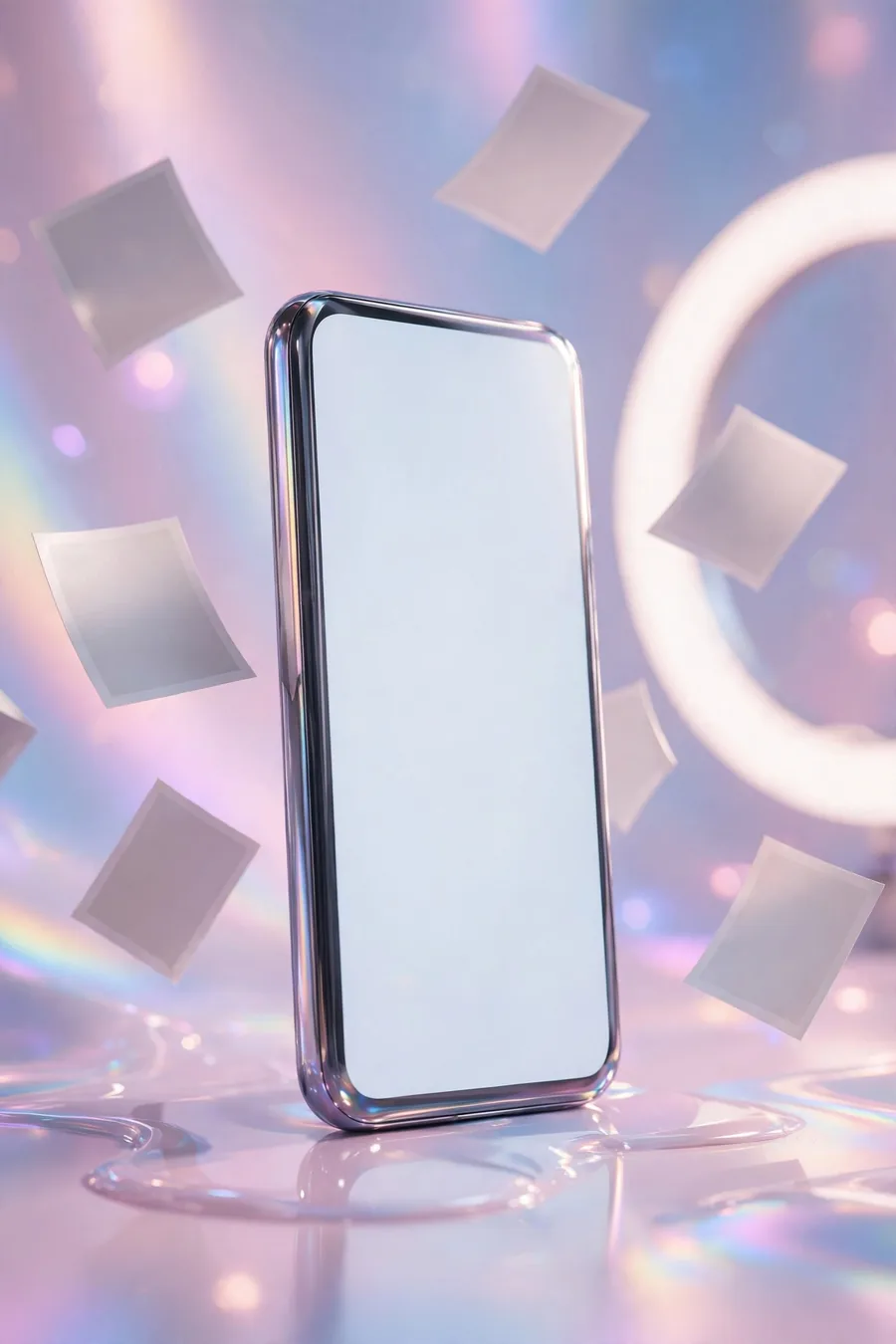 A phone surrounded by photo prints