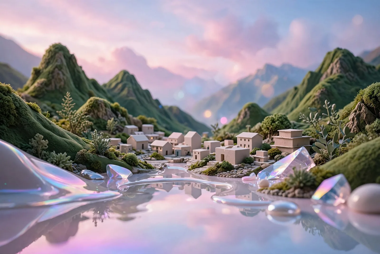 Mountains around a town
